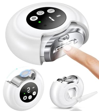 Electric Nail Clippers for All Ages, Rechargeable Safety Grinder, Pinch-Free Auto Trimmer with Debris Catcher, 3-Speeds Nail File and Polisher with LED Light, Quiet Care for Baby, Seniors and Adults