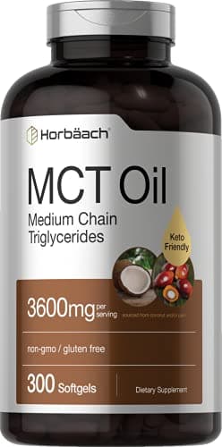 Horbäach MCT Oil Pills | 3600mg | 300 Softgel Capsules | Keto Supplement from Coconut | with Caprylic & Capric Acid | Non-GMO, and Gluten Free