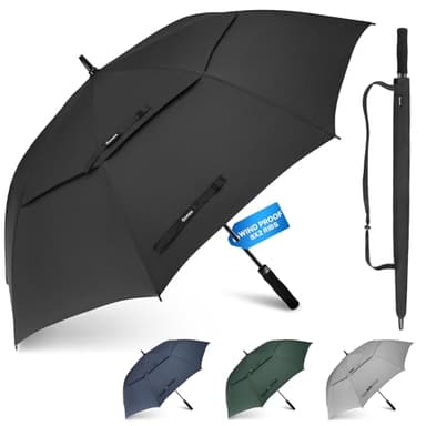 Gonex Windproof Double-ribs Golf Umbrella, 68 inch Auto Open Strong 2x8 Ribs Extra Large Double Vented Canopy Waterproof Rain Umbrella with Comfortable Handle,Oversized Sun Umbrella for 2-3 Men/Women, Black