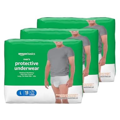 Amazon Basics Maximum Absorbency Incontinence Underwear for Men with Leak Protection and Odor Control, Large, 54 Count (3 Packs of 18)