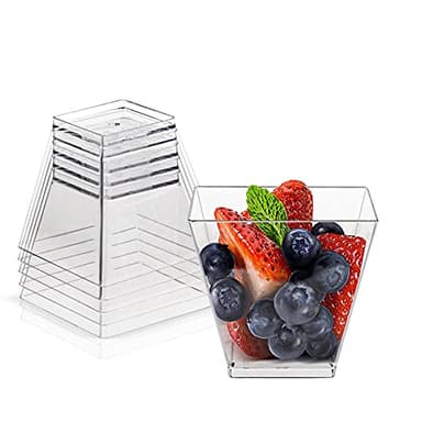 Jizvxe 50 Pack 3.5 Oz Square Dessert Cups,Plastic Clear Dessert Cups,Disposable Tasting Cups Great for Desserts,Appetizers,Mousse