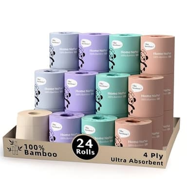 Home Nurse - Bamboo Toilet Paper, 4-ply 24 Rolls | Strong & Soft, Organic Natural Plant Based, Unbleached & Non Toxic, Tree Free Eco Friendly, Chemical Free, No Dust