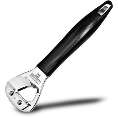 Japanese Can Opener, Heavy Duty Stainless Steel Bottle Opener, 5.9" Black Plastic Handle for Right-handed, Seki Japan