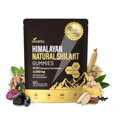 Shilajit Gummies, Shilajit for Men & Women | 4000mg High Potency 10-in-1 Formula with Pure Himalayan Shilajit, Ashwagandha, and 75% Fulvic Acid | Sugar-Free Vegan, 85+ Trace Minerals