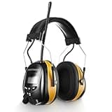 PROTEAR AM/FM Radio Headphones 25dB NRR,Noise Reduction Safety Earmuffs,Digital Display Headset,Powered by AA Battery,Hearing Protection for Walkman Mowing Lawn Work(Yellow)