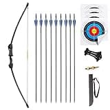 Mxessua 45" Youth Bow and Arrows Set for Kids 8-12 Teens Recurve Archery Beginner Gift Longbow Kit 9 Arrows, 4 Target Face for Backyard Game Age 12-14 14-16 Black