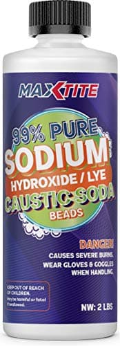 MAXTITE Sodium Hydroxide (Caustic Soda Beads) Lye 99% Pure (2lbs) - Lye Drain Cleaner Opener - HDPE Container w/Resealable Child Resistant Cap…
