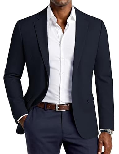 PJ PAUL JONES Men's Casual Blazer Regular Fit Sport Coat One Button Active Suit Jacket Western Business Sportcoat Navy Blue