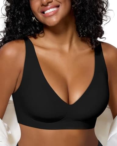 As Fairy Bras for Women Deep V Seamless Wireless Support Lift No Underwire Plunge Bralettes Full Coverage Push Up Bra (Black 36DD)