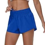 Aurefin High Waisted Athletic Shorts for Women, Quick Dry Running Shorts with Zip Pocket and Liner Womens Gym Workout Shorts BlueXXS