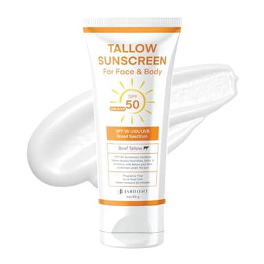 Beef Tallow Sunscreen SPF 50 with Mineral : Instant Sun Protection Non Nano Zinc Oxide Sunblock- Non Greasy Formula- Beach Jogging Outdoor Sports - 3 Fl oz, 85g