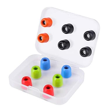 LUDOS Comfy Earbuds Replacement Memory Foam Ear Tips for Ear Buds and Earphones, with Color Red Green Orange Blue Eartips, Washable, Isolates from Outside Noise, Extra Resistant, Size 4.9mm Earpads