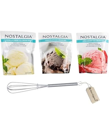 Ice Cream Mix. Vanilla, Chocolate and Strawberry. Each Pocket of 8 Oz Makes 2 Quarts of Delicious Premium Old Fashioned Ice Cream!