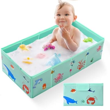 Tohetsuzp Collapsible Baby Bathtub, Portable Foldable Travel Baby Bath for Infant Toddler, Converts Shower to Tub, No Assembly Folds Flat for Storage, 6M-5 Years, Green