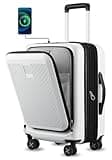 LUGGEX Carry on Luggage 22x14x9 Airline Approved, Expandable PC Hard Shell Suitcase with Front Pocket, Luggage with USB Port (White, 20 Inch, 36.7L)