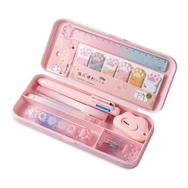 MOZXIRZ 9 Pcs Cute Pink Stationery Set Cat Paw School Supplies Kawaii Office Supplies Including Pens Pencil Sharpener Highlighter Eraser Correction Tape Ruler Utility Knife (Cat Paw-Pink)