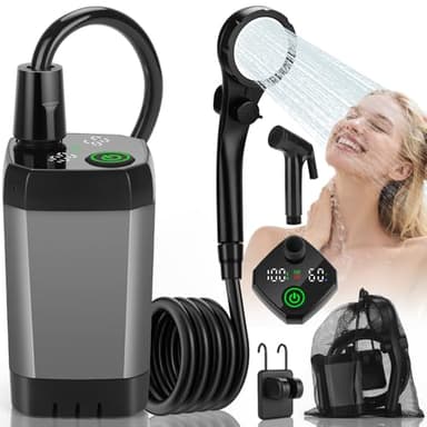 vignuto Portable Shower for Camping, Rechargeable Camping Shower kit with LED Display of Battery Level and Temperature, Lasting-150 Mins, Suitable for Outdoor Shower, Pet Bath, Car Washing