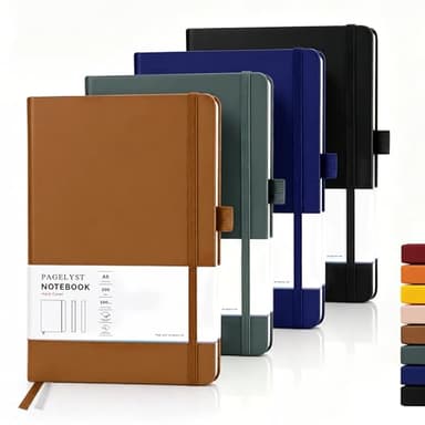 PAGELYST Dotted Journal Notebook, 200 Pages,4 Pack Leather Bullet Journal for Women Men, A5 Medium 5.7'' x 8.3'', 100 GSM Thick Paper for Journaling, Planning, Tracking (Classic Color Set)