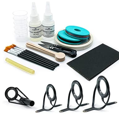 FishTrip Fishing Rod Guides Tips Repair Kit, Fishing Pole Complete Supplies Kit Replacement with 8 Size Pole Guides, 9 Size Tips, Epoxy Adhesive, Glue, Wrapping Thread, Tape for Freshwater Saltwater