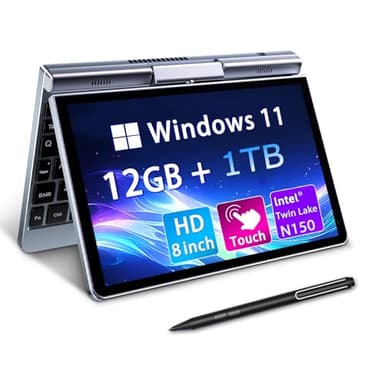 KOOTIGERS Mini Laptop 8" 2-in-1, Laptop Computer Win 11, Intel N150(up to 3.6GHz), 12GB RAM 1TB SSD, Touchscreen HD, Backlit Keyboard, Wi-Fi 6, USB-C, Lightweight Portable PC for Work/Kids/School