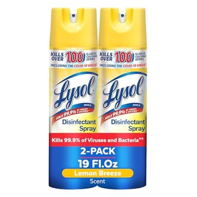 Lysol Disinfectant Spray, Sanitizing and Antibacterial Spray, For Disinfecting and Deodorizing, Lemon Breeze, 19 Fl Oz (Pack of 2), Packaging May Vary