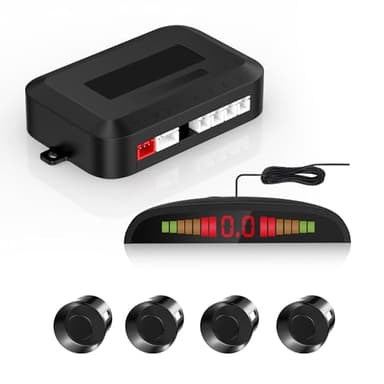 Car Reverse Backup Sensor – Universal Parking Sensors for Car with 4 Rear Sensors, LED Distance Display & Beep Alert – Backup Sensor Kit for Cars, SUVs, Trucks (Black)