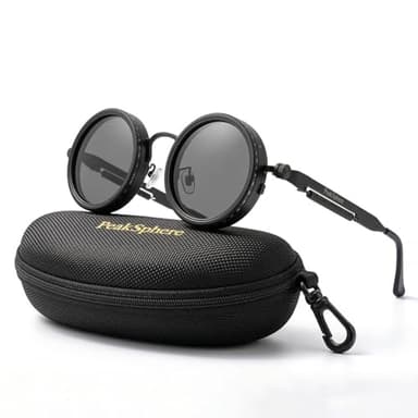 PeakSphere Adjustable Tint Sunglasses for Men, Polarized Steampunk Round Sunglasses with 1-9 Gear Dial, ND Filter UV400 Black Metal Frame, Adjustable Polarized Outdoor Travel Glasses