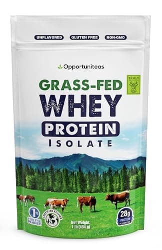 Opportuniteas Grass Fed Whey Isolate Protein Powder – Unflavored, Heavy-Metal Tested, 28g Protein, Sourced from Ireland, Hormone-Free, Non-GMO, Packaged in USA – 1lb
