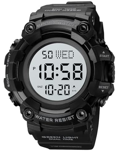 XCZAP Large Dial Stopwatch Mens Watches LED Light Digital Wristwatches 5Bar Waterproof Countdown Clock (Black-0)