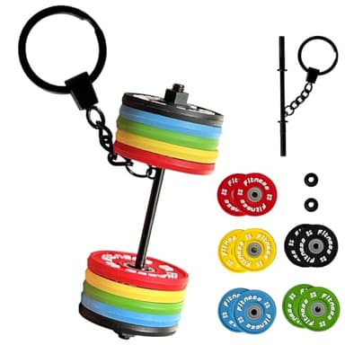 TECHPLUS Fitness Keychain Gym Barbell Key Chain, Detachable Weightlifting Keyring, Silicone Weight Plate, Fun Gift Bag Backpack Charm