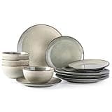 AmorArc Ceramic Dinnerware Sets for 4, 12 Pieces Handpainted Stoneware Plates and Bowls Set, Scratch Resistant Dishes Set, Dishwasher & Microwave Safe, Reactive Color