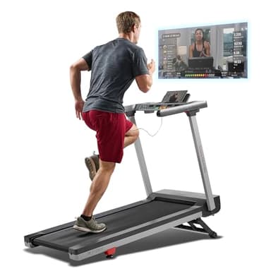 Sunny Health & Fitness Foldable 15 Level Auto Incline Treadmill, 20" Wide Running Belt, Quiet Brushless, Digital Display, 300 LB Weight Capacity, SunnyFit App Bluetooth Connection- SF-T723030