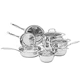 Amazon Basics - Stainless Steel Induction-Ready 11-Piece Cookware Set, Pots and Pans, Oven, Dishwasher Safe, Easy to Clean, Heavy Duty, Silver