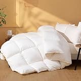 DOWNSTORIA Feather Down Fiber Comforter Queen Size, Ultra Soft 100% Cotton Duvet Insert, Luxurious Hotel Collection White Bedding Comforters, All Season Medium Warmth 90 x 90 Inch.