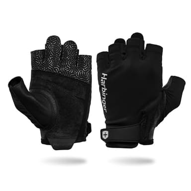 Harbinger Pro Gloves 3.0 - High Performance Training Gloves with Enhanced Grip, Breathable 4-Way Stretch, Leather Reinforcements, Adjustable Wrist Closure, Weightlifting, CrossFit, Gym, Black, X-Large