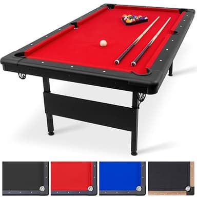 GoSports 6 ft or 7 ft Billiards Table - Portable Pool Table - Includes Full Set of Balls, 2 Cue Sticks, Chalk, and Felt Brush; Choose Your Size and Color