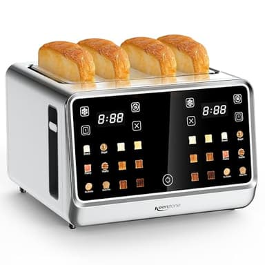 Toaster 4 Slice with TouchScreen, Memory Function & Single-Slot Focus, Keenstone 1800W Smart Digital Toaster for Ultimate Control, Wide Slot to Reheat & Defrost Bagels, Bread, Waffles, Stainless Steel