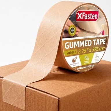 XFasten Brown Paper Packing Tape - 2.75-Inch x 375-Feet, Water Activated, Reinforced for Moving & Packing Boxes