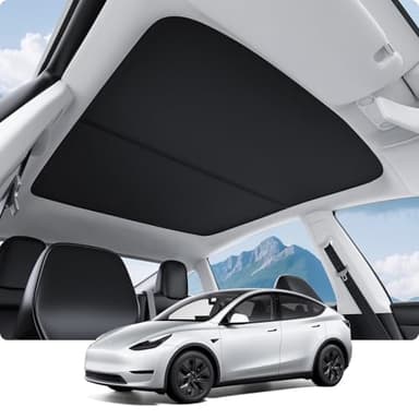 BASENOR Upgraded Tesla Model Y Sunshade Roof, [Nano Ice-Crystal Coatings] Heat Insulation Glass Roof Shade, Top Window Retractable Sun Protection, Sunroof Blocking Cover for Model Y 2020-2024 Black