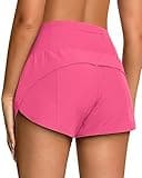 colorskin High Waisted Athletic Shorts for Women Quick Dry Workout Running Shorts with Mesh Liner Zipper Pockets(Fandango Pink,Medium)