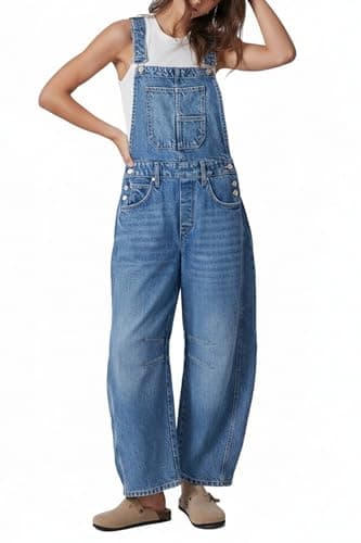 Ladyful Women's Overall Casual Straight Wide Leg Bib Jeans Overall Adjustable Straps Denim Romper Stretch Jumpsuits