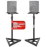 Pyle Speaker Stand Pair of Sound Play 1 and 3 Holder - Telescoping Height Adjustable from 26” - 52” Inch High Heavy Duty Three-point Triangle Base w/ Floor Spikes and 9” Square Platform, Black