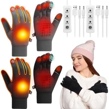 Skicuff 2 Pairs Heated Gloves USB Electric Touchscreen Heated Glove Liners Unisex Washable Winter Hand Protectors with 3 Temperature Adjustment for Indoor Home(Black, Grey,Long,Classic Style)