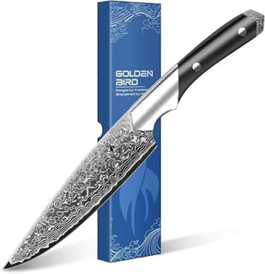 Golden Bird 6 inch Kitchen Utility knife, Japanes VG10 Damascus Steel Chef Knives with Wooden Handle, Small Paring Knife for Fruit and Vegetable, Ideal Gift