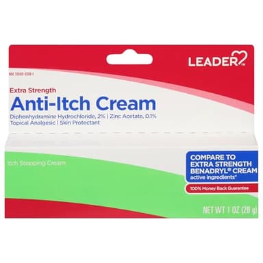 LEADER Anti-Itch Cream Extra Strength, Topical Analgesic, Skin Protectant, Outdoor Itch Relief for Poison Ivy and Insect Bites, for Adults and Kids, Diphenhydramine Hydrochloride 2%, 1 oz