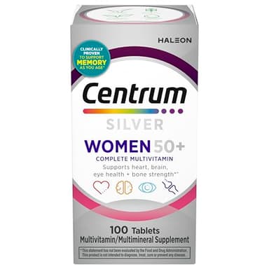 Centrum Silver Women's Multivitamin for Women 50 Plus, Multivitamin/Multimineral Supplement with Vitamin D3, B Vitamins, Non-GMO Ingredients, Supports Memory and Cognition in Older Adults - 100 Ct