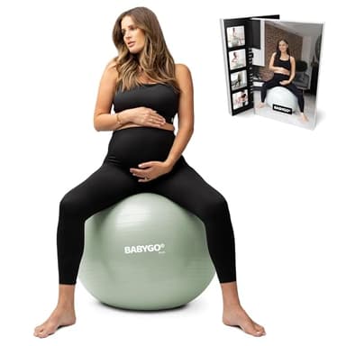 BABYGO Birthing Ball - Pregnancy Yoga Labor & Exercise Ball & Book Set Trimester Targeting, Maternity Physio, Birth & Recovery Plan Included Anti Burst Eco Friendly (Sage, 65cm)