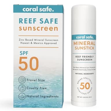 Reef Safe Sunscreen SPF 50 Mineral Face Stick - Travel Size, Biodegradable, Hawaii & Mexico Approved, Zinc Oxide, Oxybenzone & Octinoxate Free, 80 Min Water Resistant, TSA Approved by Coral Safe