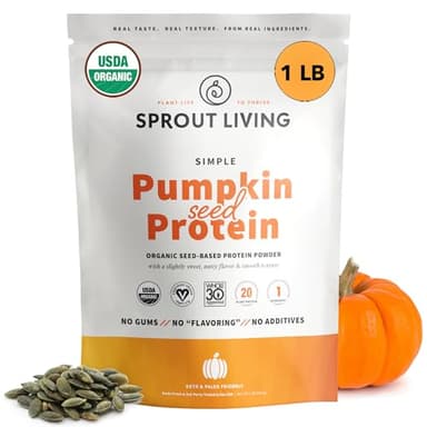 Sprout Living Organic Pumpkin Seed Protein Powder, Unflavored, 20 Grams of Plant Based Protein Powder Without Artificial Sweeteners, Non Dairy, Non-GMO, Vegan, Gluten Free (1 Pound, 15 Servings)