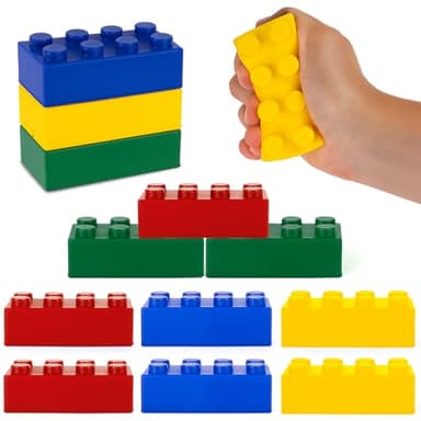 ArtCreativity Building Block Stress Relief Toys for Kids, Set of 12, Stacking Construction Foam Squeeze Toys in 4 Vibrant Colors, Birthday Party Favors, Goodie Bag Fillers Office Gifts Sensory Fidget